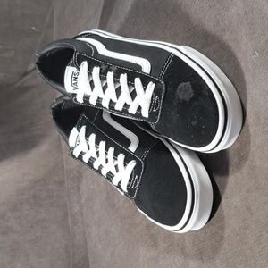 Vans Old Skool Black Suede Canvas White Leather Lace Up Sneakers G US J6 W7.5